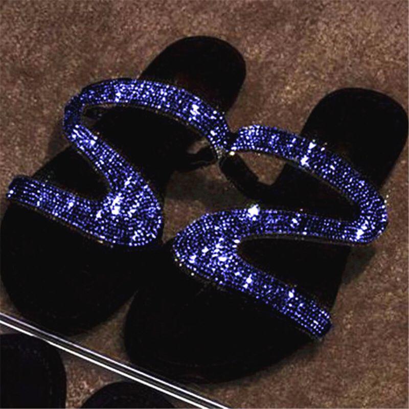 2025 Summer Rhinestone Flat Hollow Outdoor Women's Sandals, Sizes 40-43, Single Strap
