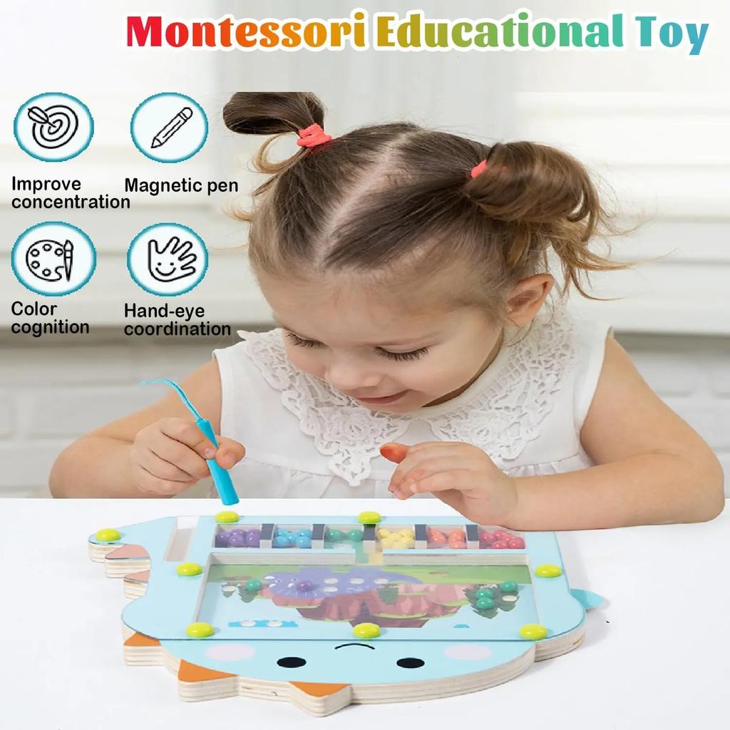 Magnetic Color Montessori Wooden Educational Sorting Toys Magnetic Bead Maze Drawing Board Early Learning Activities