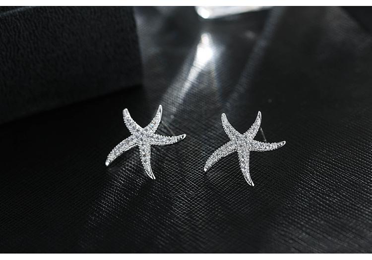 New Hot Fashion 925 Sterling Silver Crystal Starfish Earrings for Women Fashion Statement Jewelry 2021