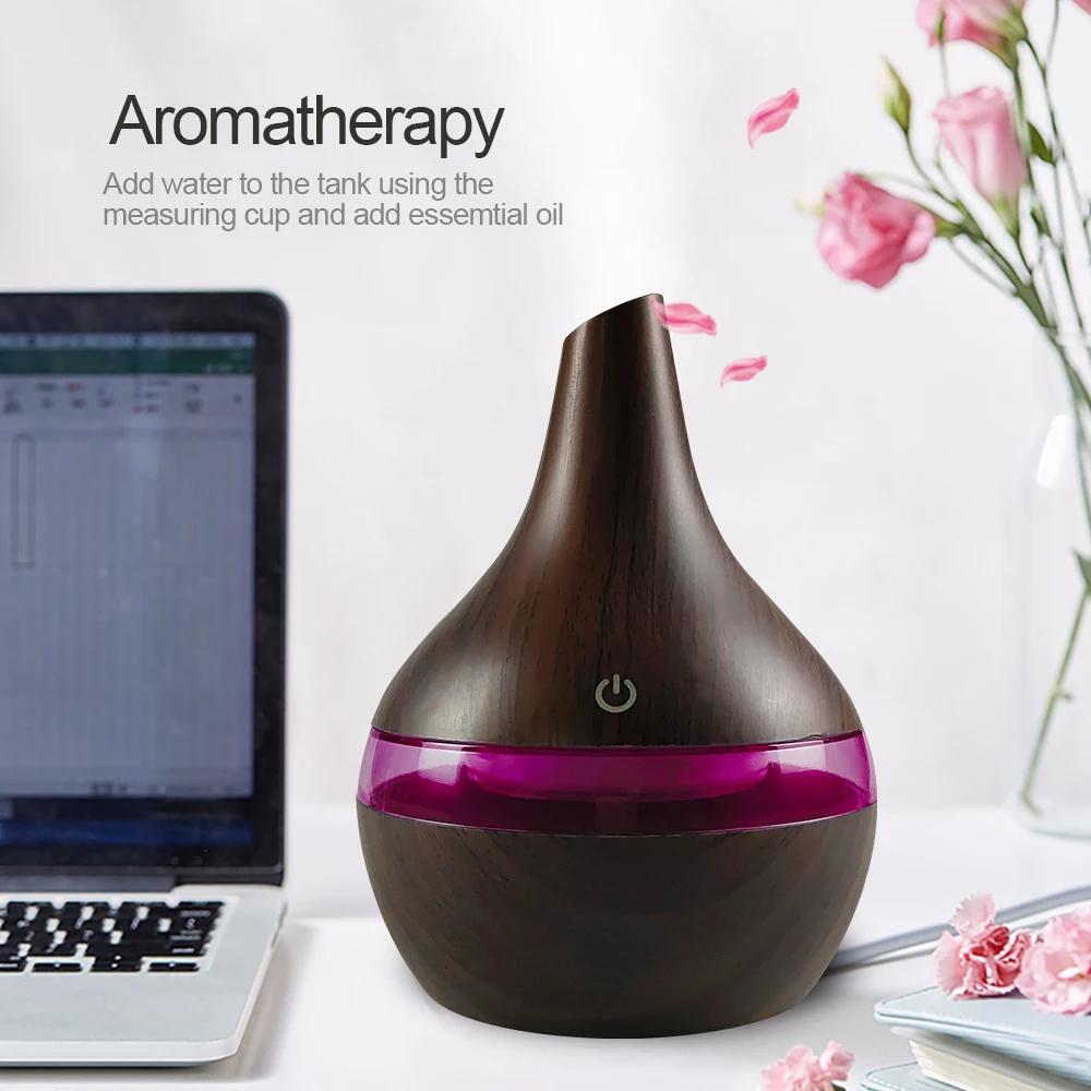 300ml Wood Grain Humidifier, Essential Oil Diffuser, USB Desktop Hydration, Includes 2 Aroma Oils, Quiet & Stylish