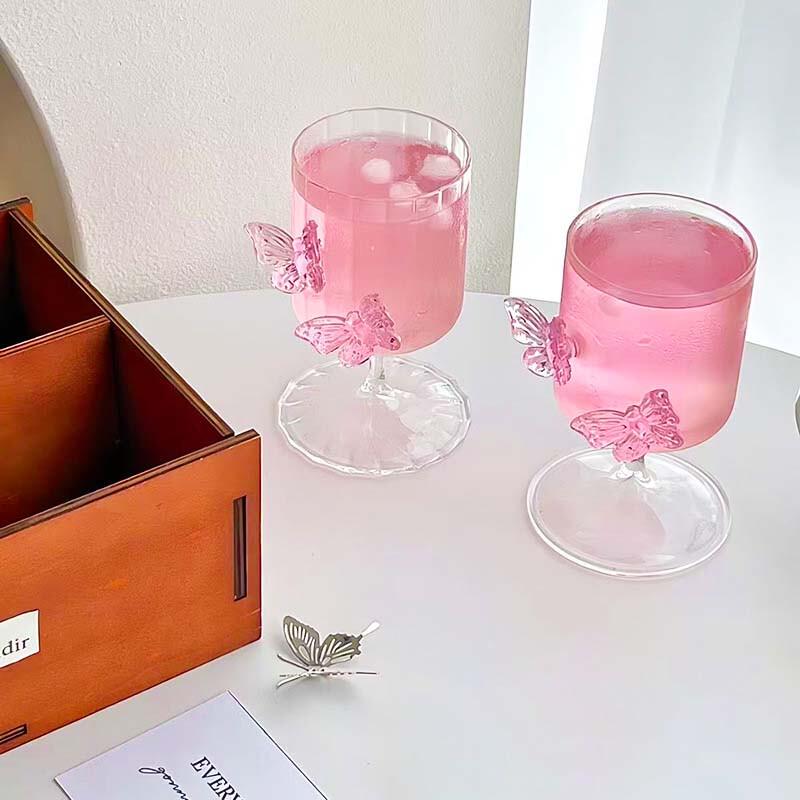Pink Butterfly Heat-Resistant Glass Goblet