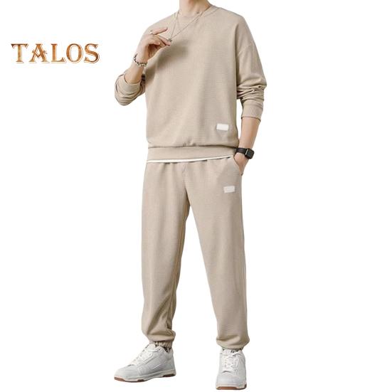 2Pcs/Set Fake Two Pieces Sport Suit Round Crew Long Sleeve Pullover Tops Elastic Waist Long Trousers Set Daily Wear