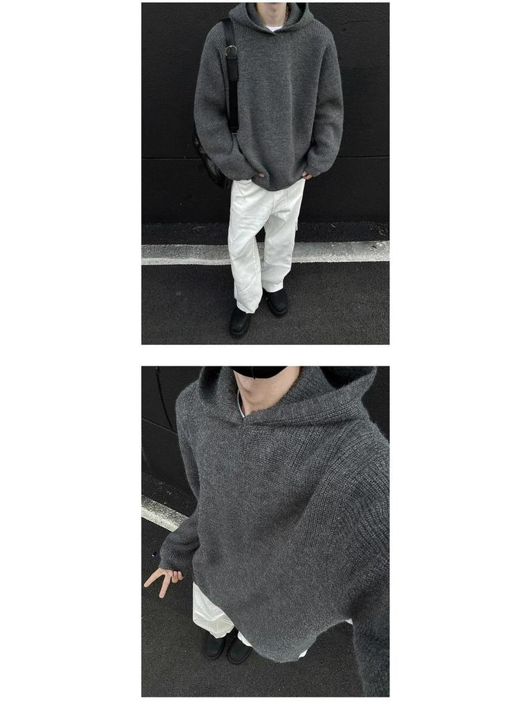 Men's Retro Hooded Knit Cardigan - Autumn/Winter Unisex Korean Trend Style