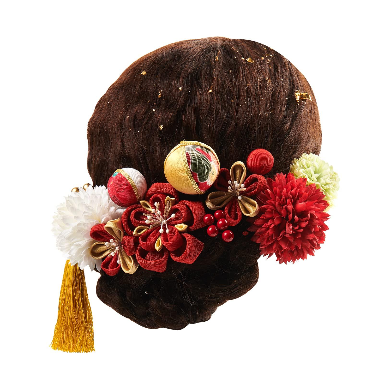 

OTAKUMARKET Hair Ornament Set for and with Flower Hair and Gold Leaf in 3 Colors 13-Piece Coming-of-Age Ceremonies, Furisode, Shichi-Go-San, Hakama,