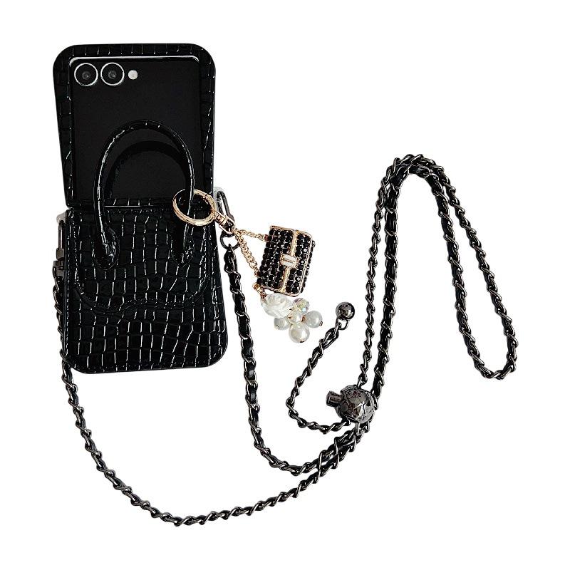 Чохол-кросбоді для Samsung Z Flip7 з текстурою алігатора, протиударний, з підвіскою