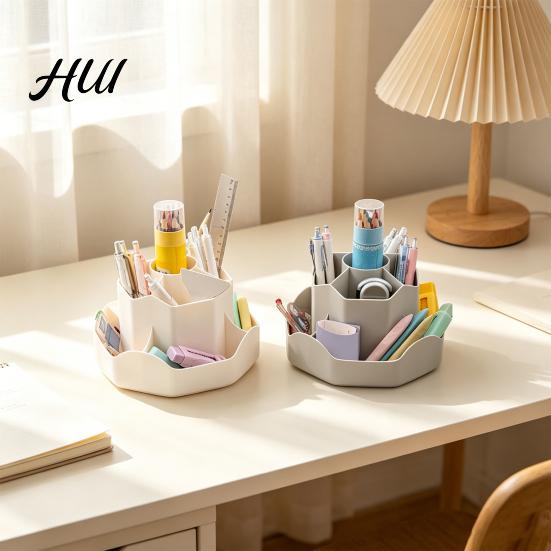 Rotating Art Supply Organizer Pen Holder with 9 Compartments, 360 Degree Silent Smooth Spinning Desk Caddy Pencil for Desk, Desktop Storage