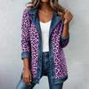 Women's Casual Real Denim Jacket with Leopard Print Patchwork Design for Daily Wear