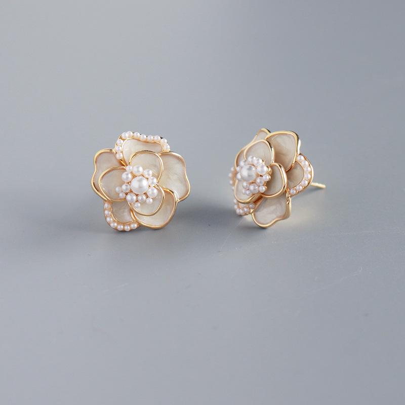 S925 Silver Needle Camellia Stud Earrings for Women - High-End Luxury Design