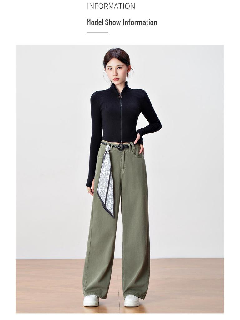 Trendy Autumn 2025 Women's High-Waisted Wide-Leg Jeans with Ribbons - Slimming, Versatile Korean Style.