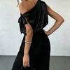 Dames Blouse Schuine Schouder Asymmetrisch Off-Shoulder Strik Blouse Casual Kantoorstijl Losse Pasvorm Satijnen Tops Dagelijkse Kleding