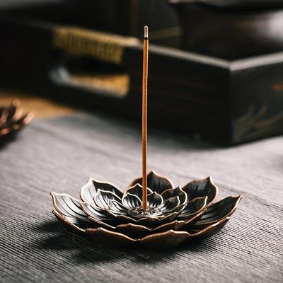 Lotus-Shaped Alloy Incense Holder Porous Line Fragrance Burner for Home Decor