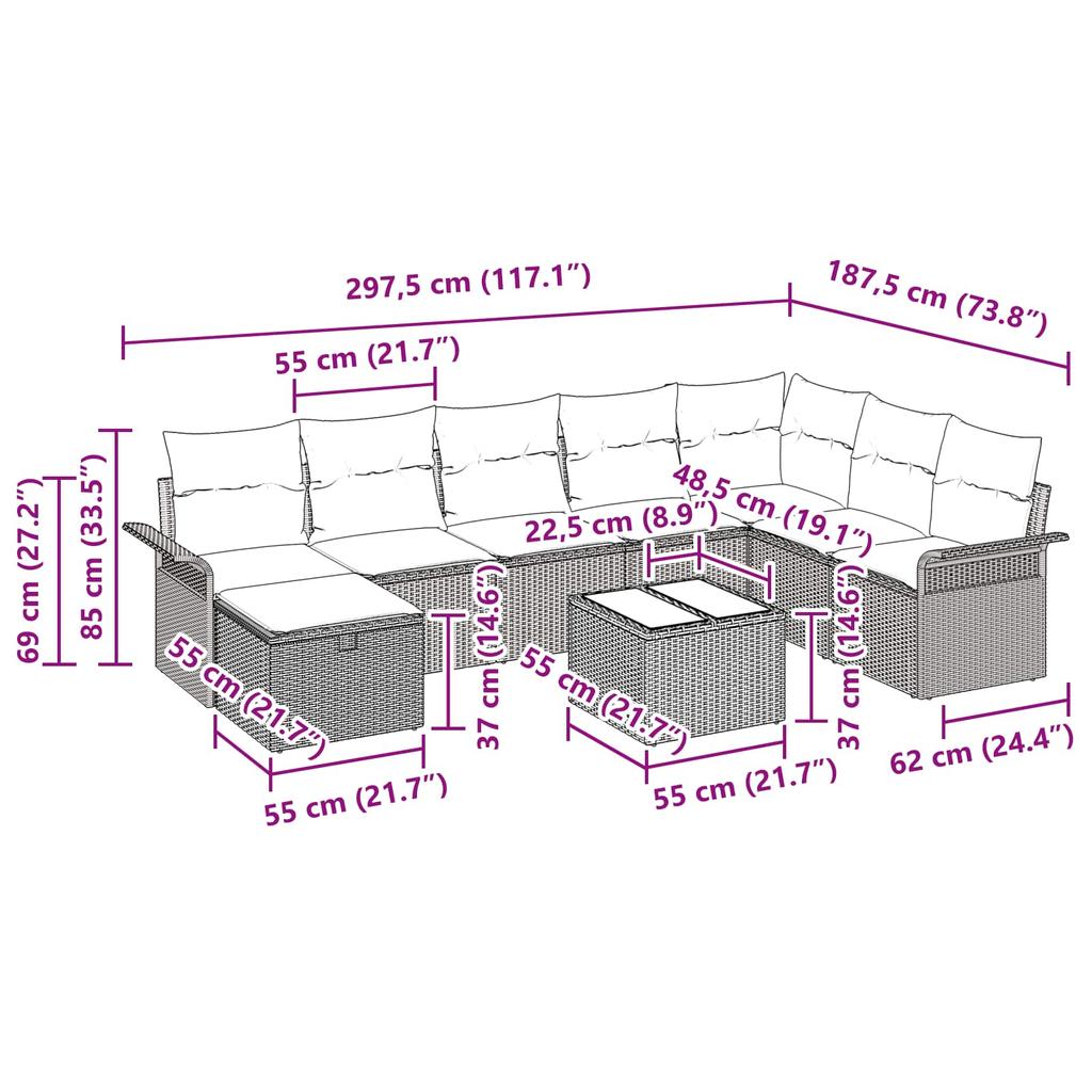 Garden Sofa Set with Cushions 9 pcs Black Poly Rattan