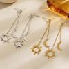 Women Adjustable Bracelet Asymmetrical Sun Moon Design Long Pendant Drop Earrings Face Slimming Jewelry