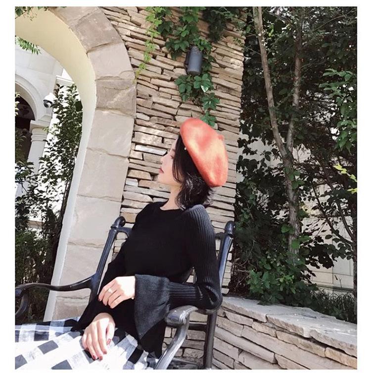 Autumn and winter versatile wool hat beret women's pumpkin hat retro woolen painter hat bud hat tide