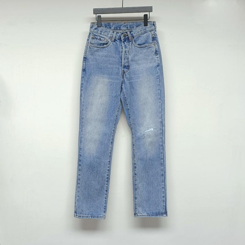 Cleanfit Style 501 Mid Rise Straight Leg Vintage Ice Blue Washed Patch Destroy Jeans Men