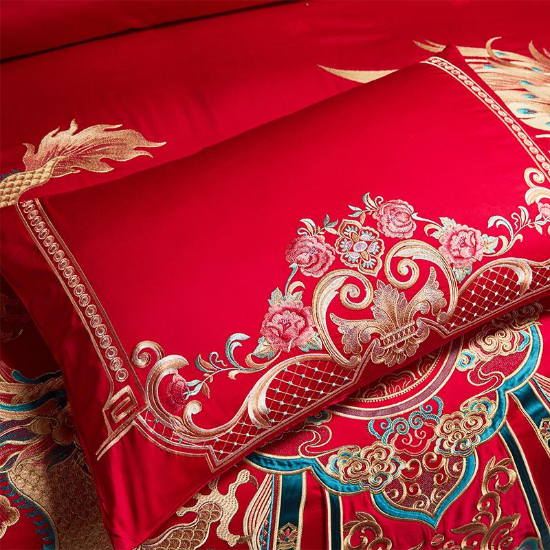 Comforter 100/140Ct Long-Staple Cotton Chinese-Style Wedding Festive 4-Pcs A Witness To Marriage And Love Home Decoration