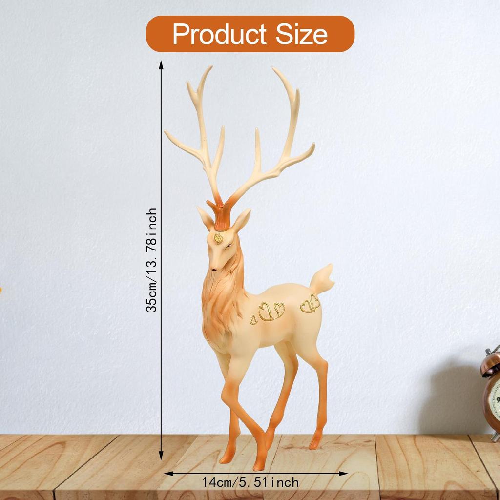 Elk Statue Figurine Animal Resin Figure Desktop Fengshui Ornament Home Decor Deer Sculpture Heart