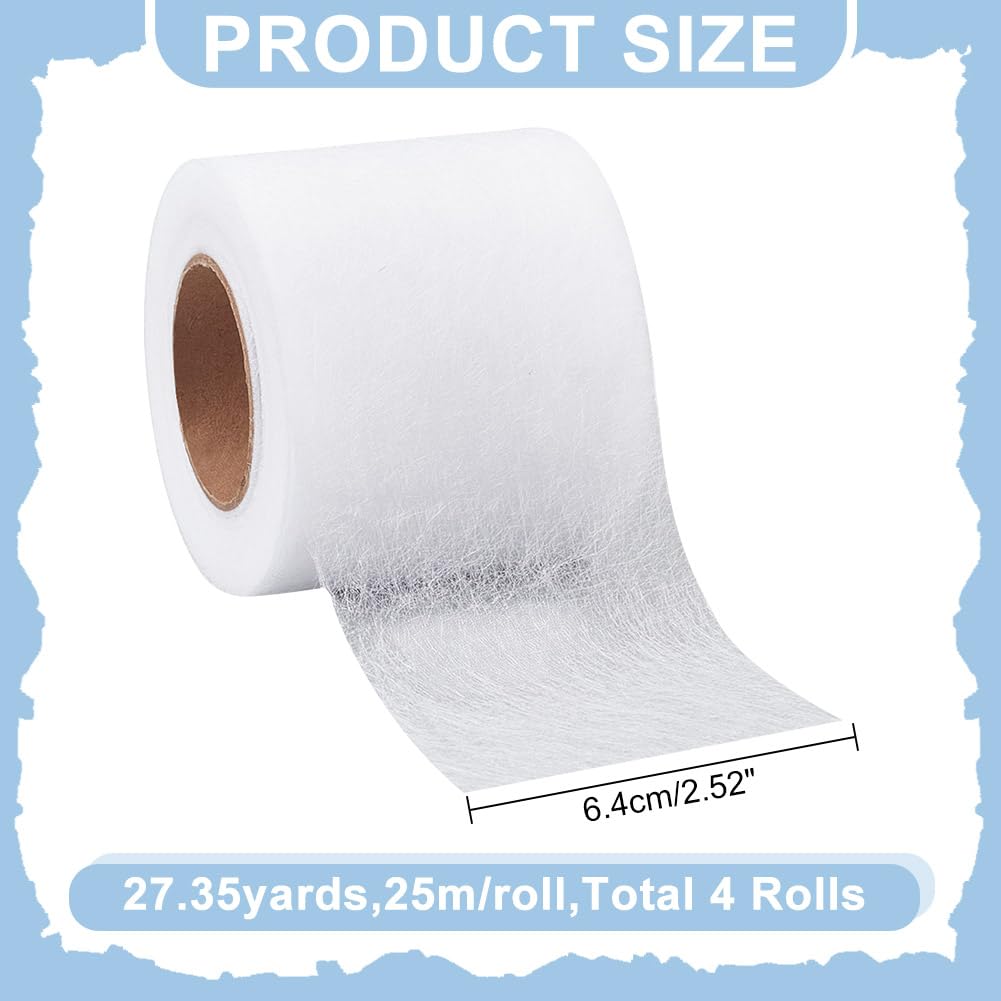 4 Rolls 109.4 Yards Scrap Tape Waste Fabric Scraps Tape 2.56 Inch Fusible Batting Tape Adhesive Hemming Tape White Seam Tape Fusible Sheer Tape for