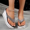 Luxury Glitter Strap Flip Flops Women Summer Round Toe Chunky Platform Super High Heel Slippers Soft Wedge Heel Beach Sandals