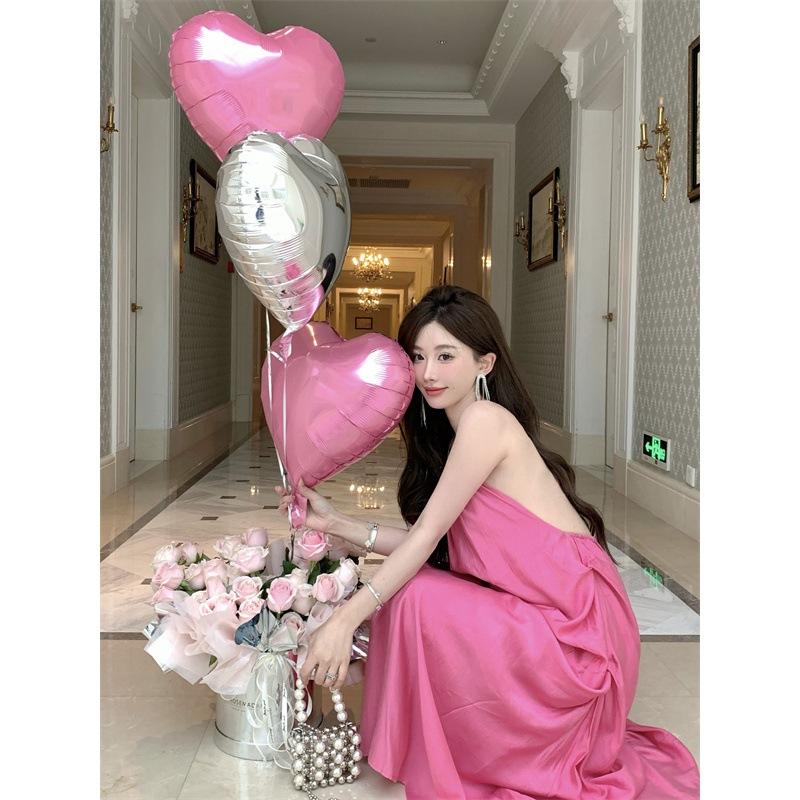 

Женские летние свободные платья из хлопка и льна с открытой спиной и подвеской на шее L розовый