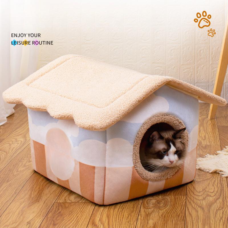 Cuib nou pentru câini și cuib pentru pisici Toamnă și iarnă confortabilă Casă în stil japonez Cuib pentru animale de companie cald și îngroșat Cuib pentru animale de companie Anti-zgârieturi