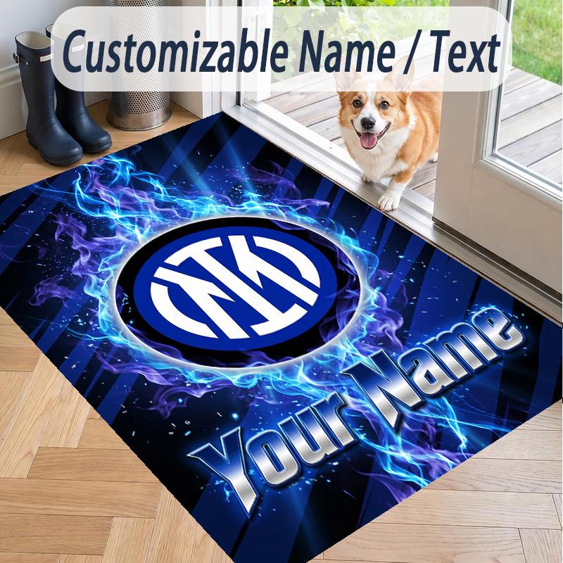 Custom Text Printed Rug Inter Milan Non Slip Floor Carpet For Home Room Decor