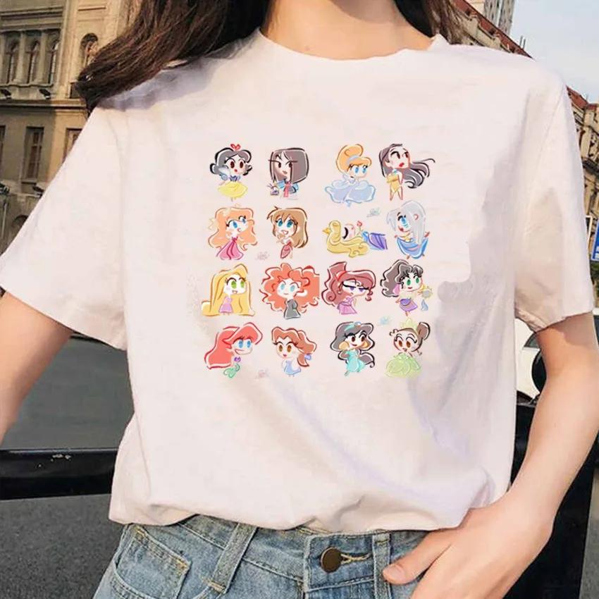 Kawaii Cartoon Princess Pattern Women's T-shirt Summer Cotton T-shirt Top Loose Short Sleeved White O-neck Women's T-shirt