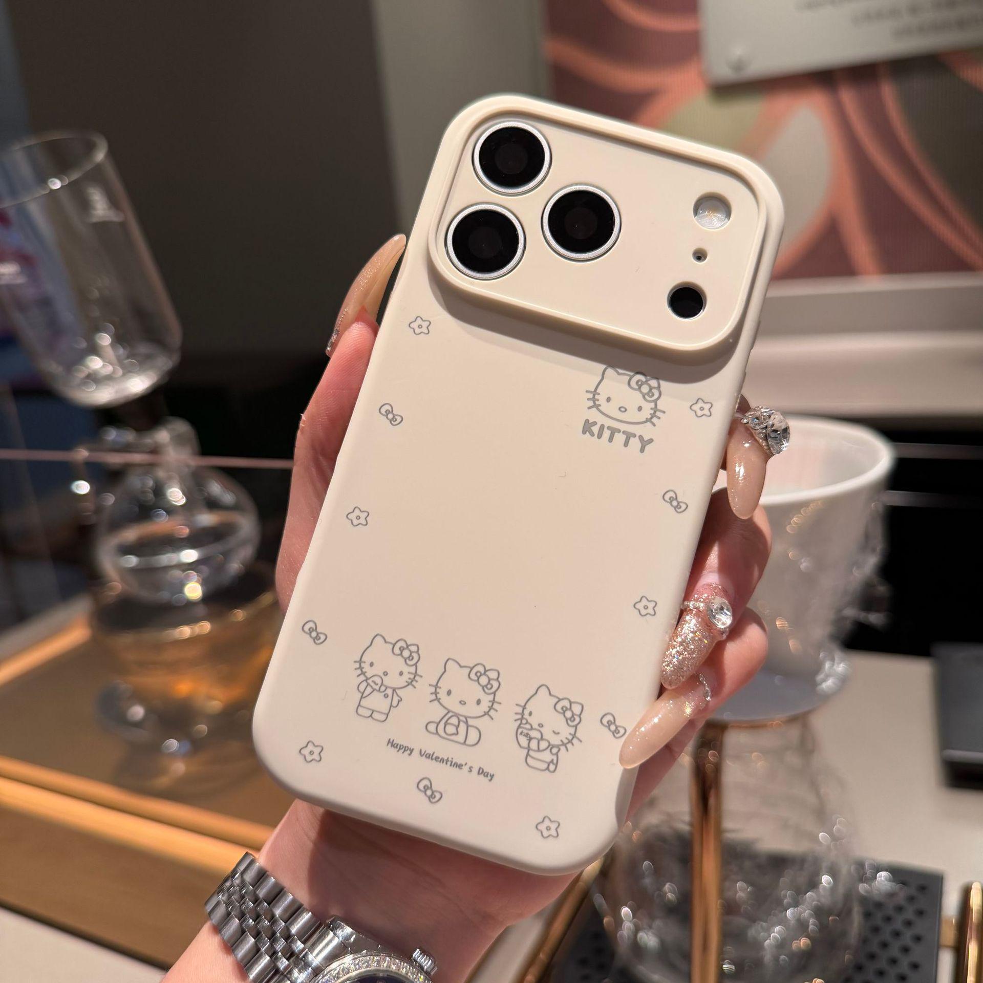 

Liquid Silicone Cute KT Cat Phone Case for iPhone 17 Pro Max - Full Coverage, Drop-proof. 15