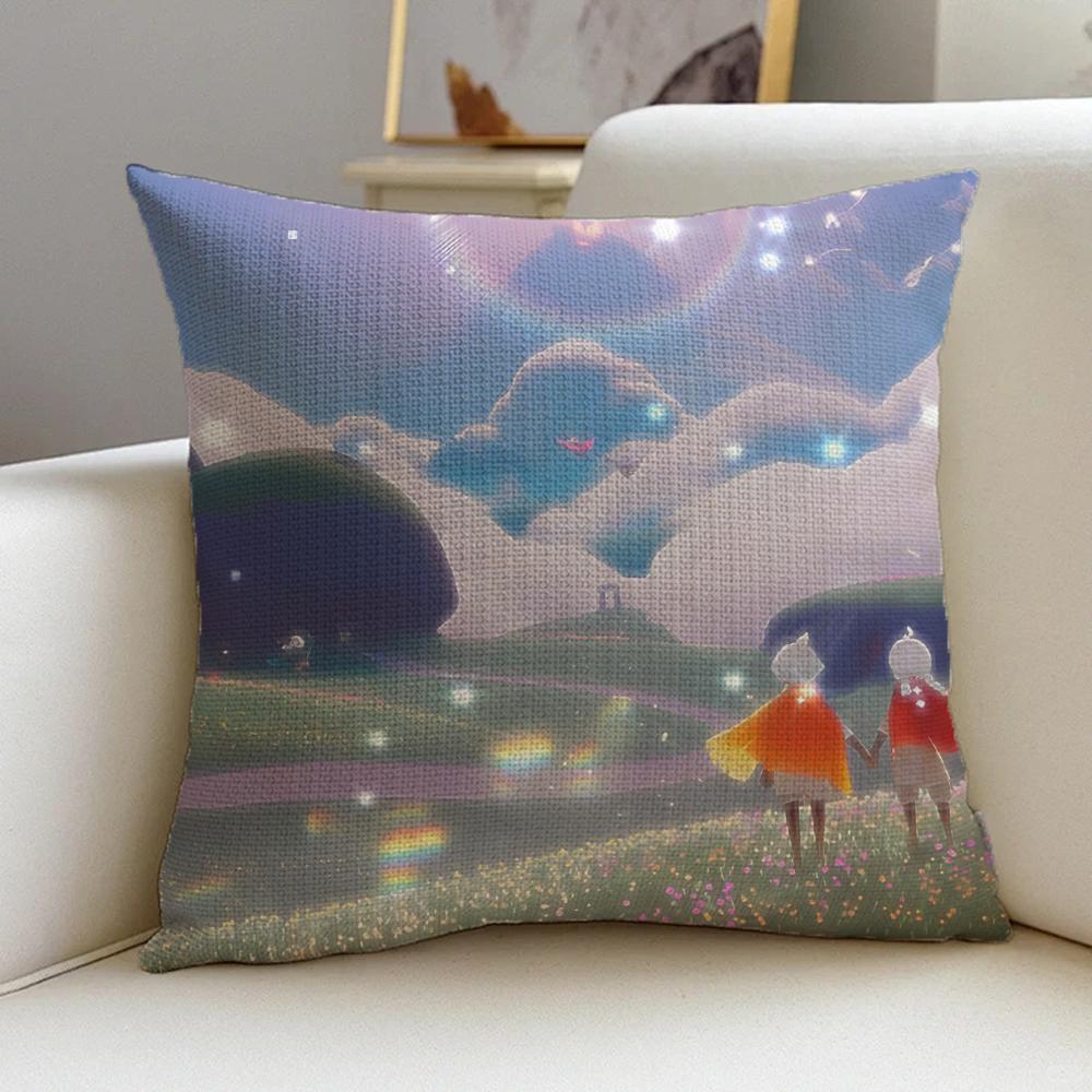 Cushion Cover Cushion Cover Pillowcase, Anti-Mite Invisible Zipper, Linen Sofa Cushion S-Sky C-Children Of The L-Light