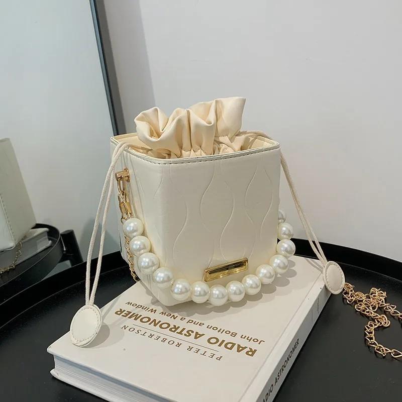 2025 New Fashionable and Versatile Shoulder Bag, Casual and Simple Square Crossbody Bags, Solid Color Pearl Handbag