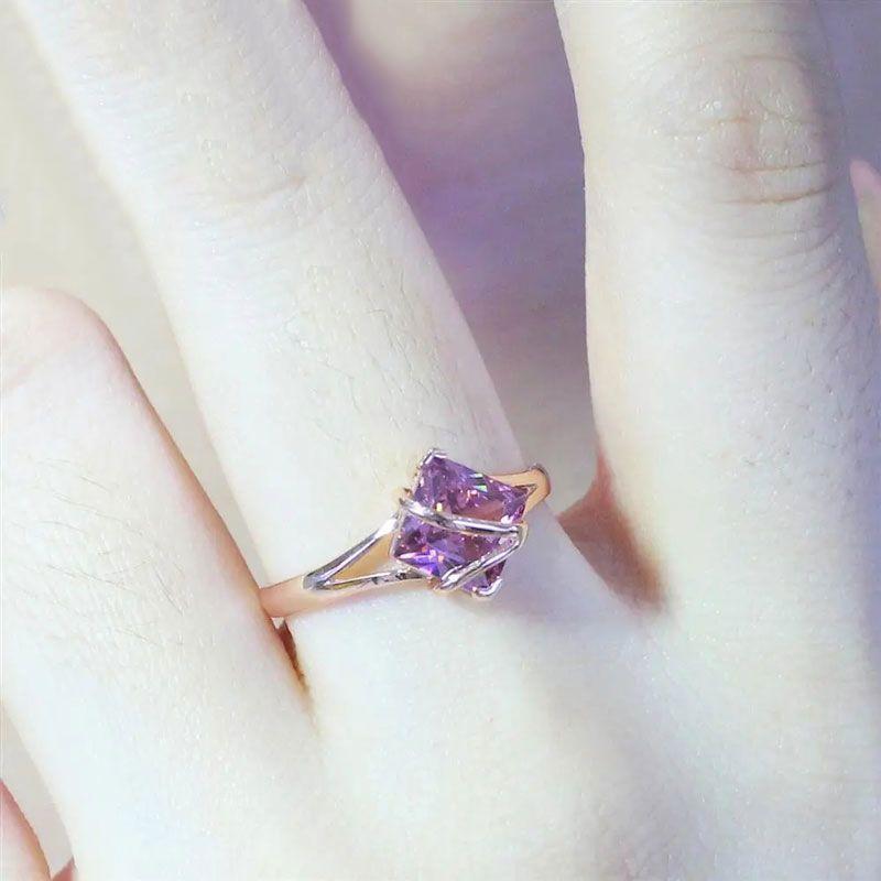585 Purple Gold Rhombus-Plated Rose Gold Zircon Ring Luxury Fashion Personality Foreign Style Live Design Ring