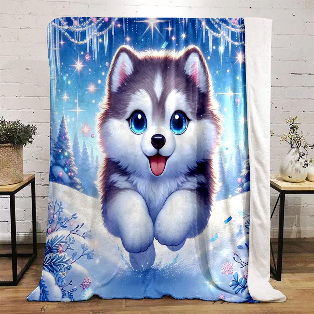 Süße Husky im Winterwunderland Aufdruck Decke weich und gemütlich perfekt für das Wohnzimmer Bett Sofa oder ein Nickerchen,Geschenk
