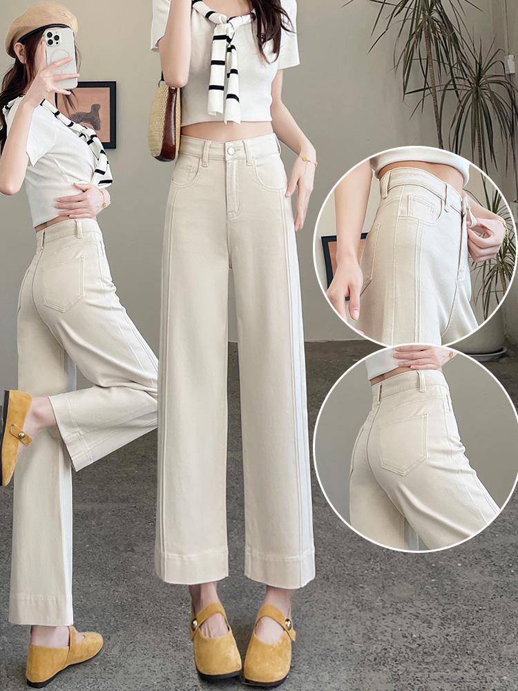 Damen Off-White Tencel Weitbeinige Jeans mit elastischem Patchwork für Sommer 2026