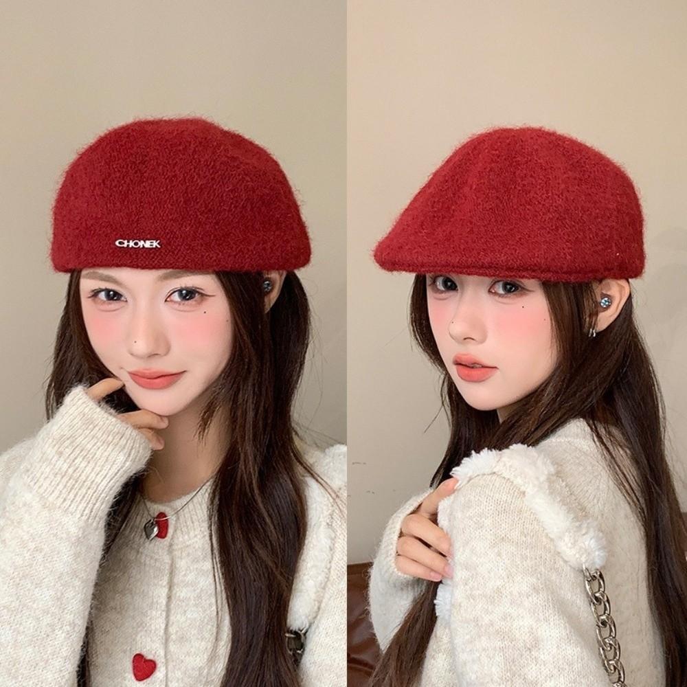 

Keep Warm Flat Cap Retro Duck Tongue Cap Fashion Beret Hat Women вина червоного кольору