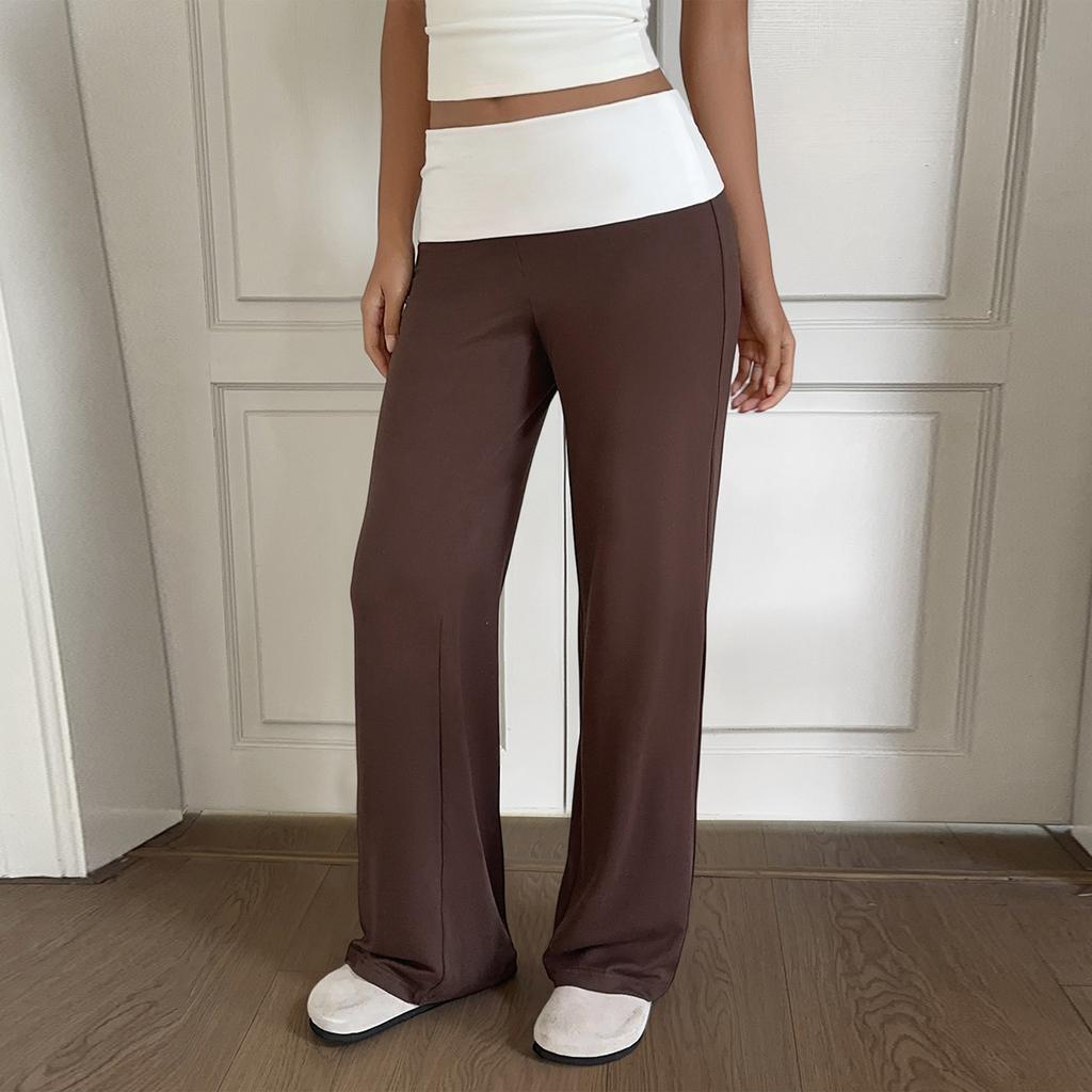 Women Low Waist Patchwork Flared Yoga Pants Stretchy Athletic Casual Trousers for Fitness and Leisure Wear