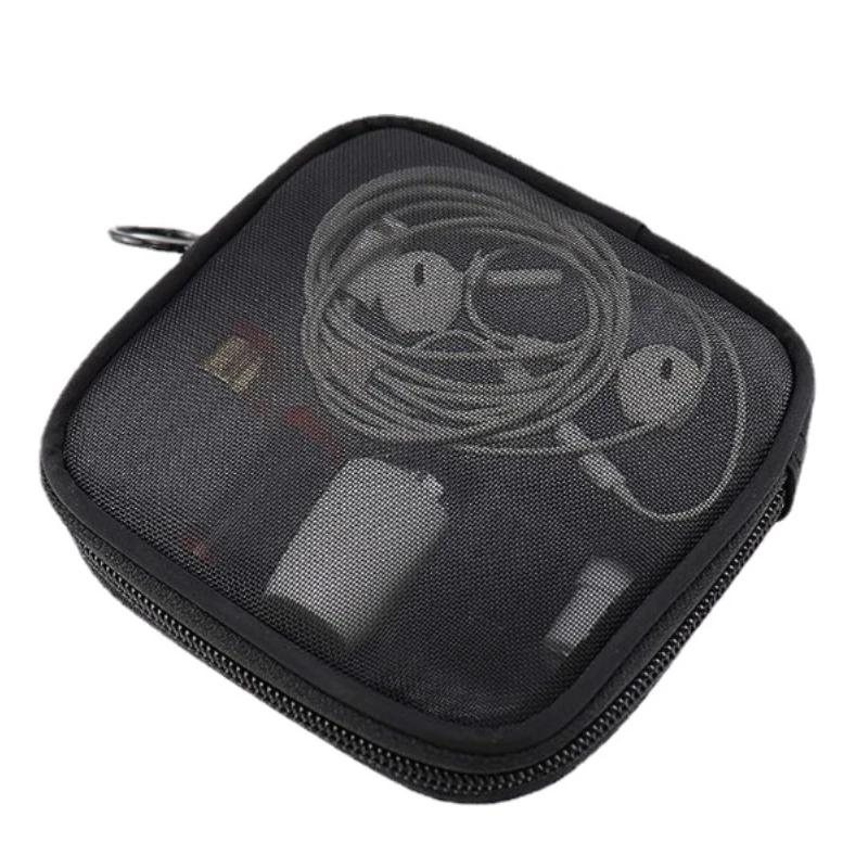 New Square Black Nylon Transparent Mesh Cosmetic Bag Makeup Organizer Portable Data Cable Earphone Coin Charger Storage Pouch