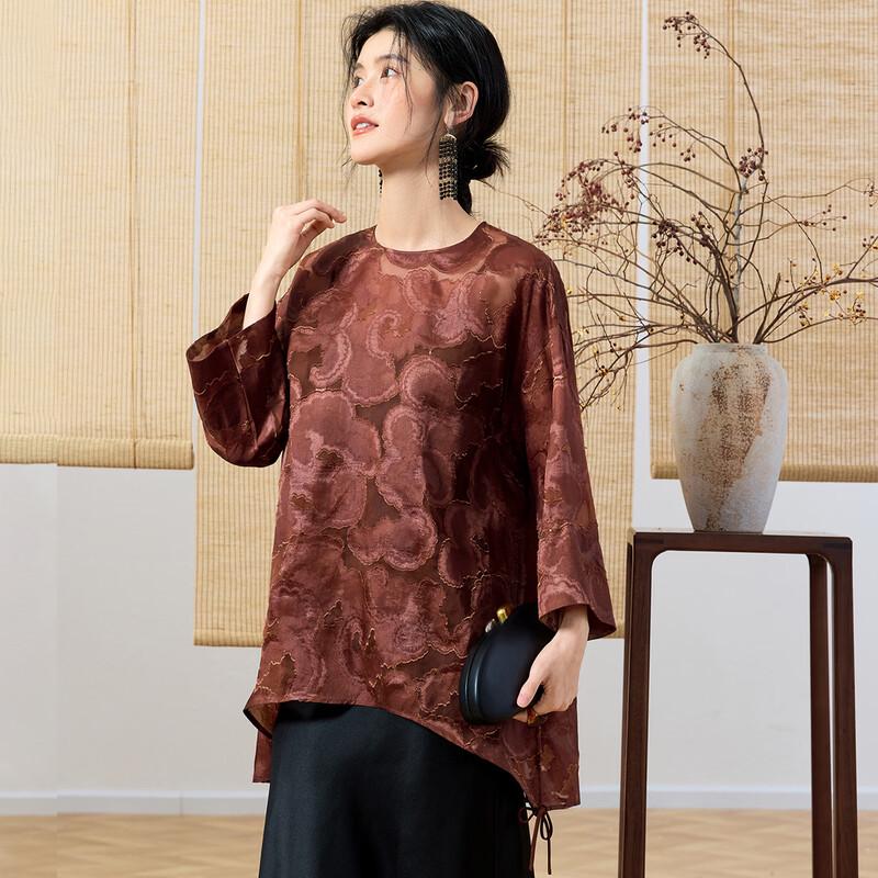 Women s Mulberry Silk Embroidered Floral T-Shirt 2XL