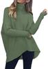 Women's Irregular Hem High Neck Pullover Long Sleeve Knit Sweater