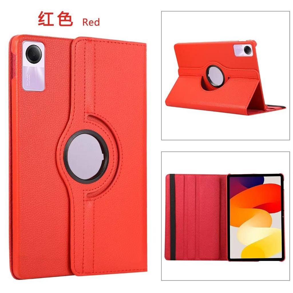 Applicable To Redmi Pad SE 11 Inch Flat Leather Case Pad2 Solid Color All-inclusive Rotating Lychee Pattern Bracket Anti-drop Shell