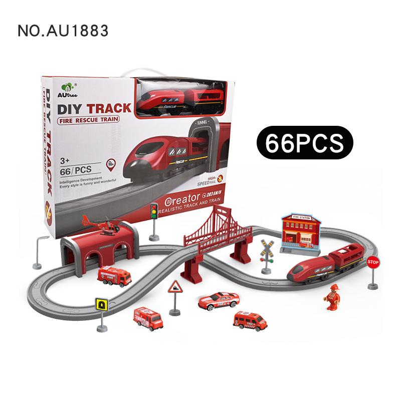 

66PCS Creative DIY Assembly Track Car Toy Set Children s Educational Magnetic Train Theme Track Car Model Toy Birthday Gift красный