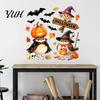 DIY Wall Mural for Kids Room Cartoon Halloween Sticker, Self Adhesive PVC Removable Decal, Wizard Decals Birds Scarecrows Jack-o-lanterns Pattern