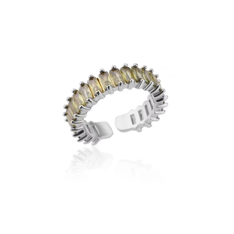 Vintage Light Luxury Gold Stainless Steel Cubic Color Square Zircon Ring Crystal Ring