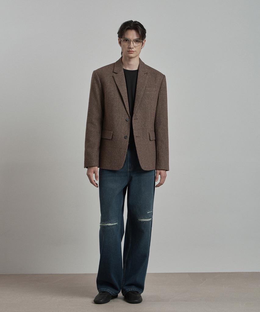 WORK ON BODY OFF Lane Semi-Overfit Check Wool Blazer [Brown]