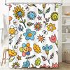 Bright Flower Shower Curtain SetMulticolored Sunflowers with Smiley Faces for Bathroom Decor Plastic Rod Included (White)