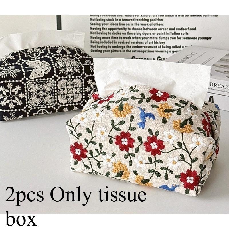 1/2pcs Embroidered Tissue Box Home Decoration Tissue Bag Tissue Storage Box Desktop Decoration Storage Bag