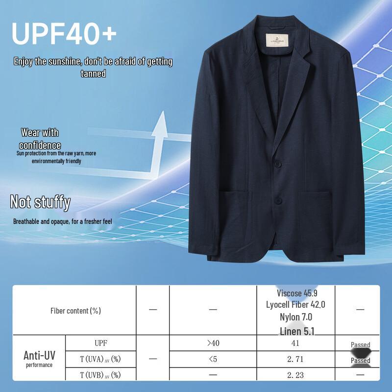 Langdeng Men's Tencel Linen Lightweight Business Casual Blazer