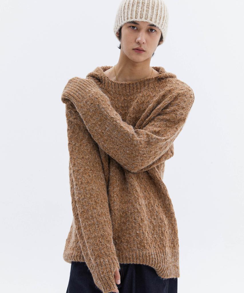 TRIP LE SENS Wool Hair Cable Hooded Knit_Brown