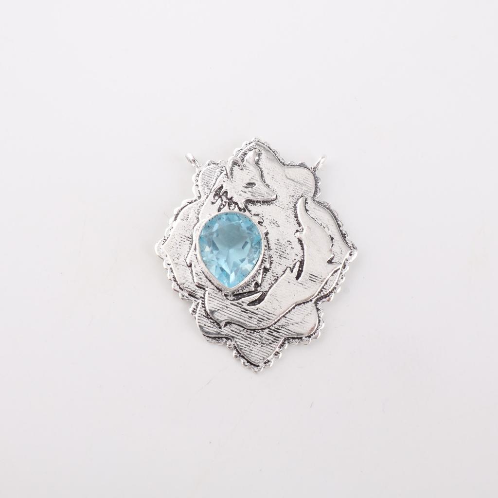 Sky Blue Topaz Gemstone 925 Sterling Silver Jewelry Women Pendant 1.29" For Gift CP-32-3