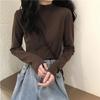 Women's White Half-Turtleneck Slim Long-Sleeve Shirt for Autumn/Winter