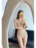 Multicolor Metal Buckle Bikini Swimsuit - European & American Style, Small Chest, Split Design for Women
